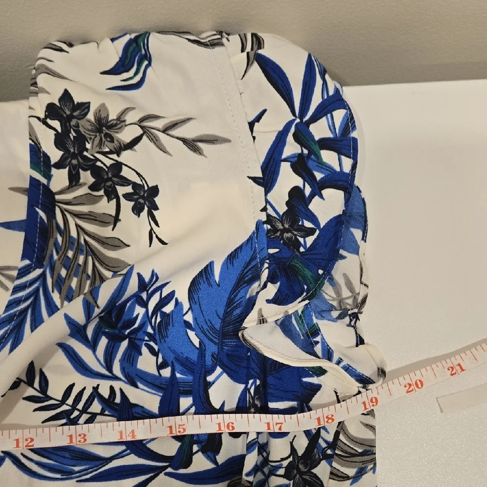 41 Hawthorn Blue and White Leaf Print Dress - Picture 12 of 14